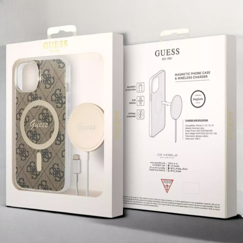 Guess komplet ovitek + polnilec (MagSafe) "brown" za iPhone 14 Pro (GUBPP14LH4EACSW)