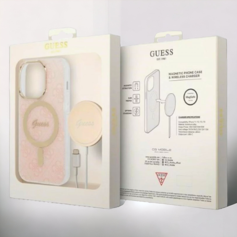 Guess komplet ovitek + polnilec (MagSafe) "pink" za iPhone 13 Pro (GUBPP13LH4EACSP)