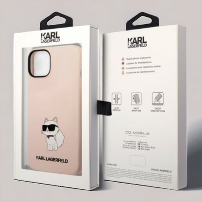 Ovitek Karl Lagerfeld "Choupette - silicone pink" za iPhone 14 Plus/15 Plus (KLHCP14MSNCHBCP)