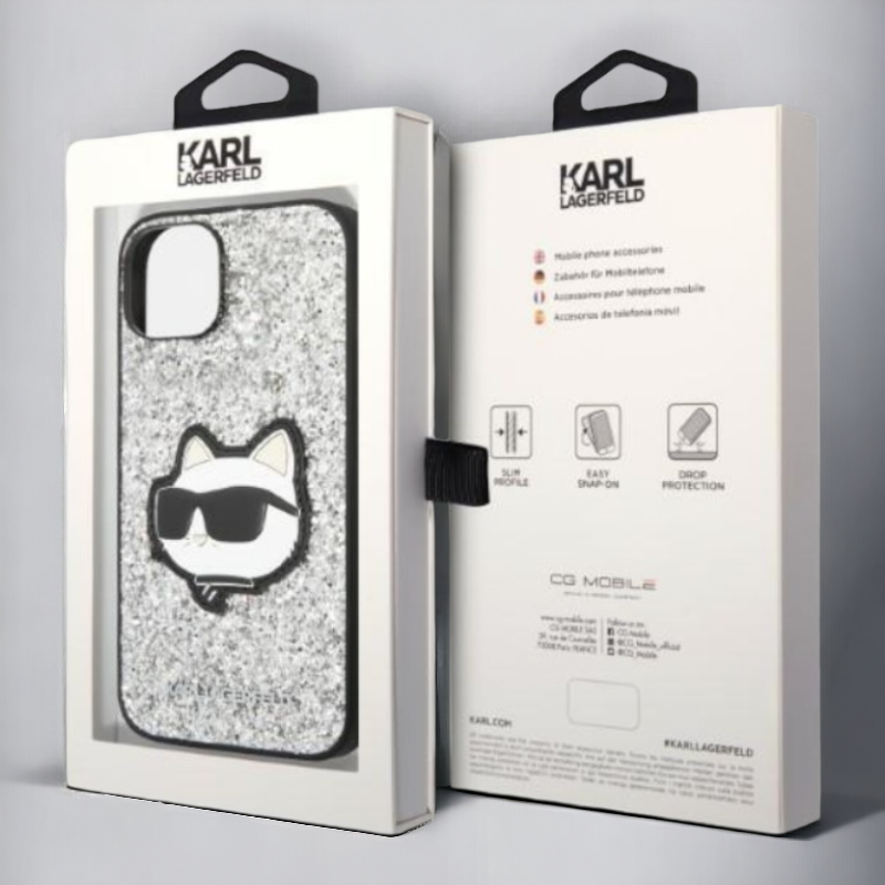 Ovitek Karl Lagerfeld "Glitter Choupette - silver" za iPhone 14 Pro Max (KLHCP14XG2CPS)