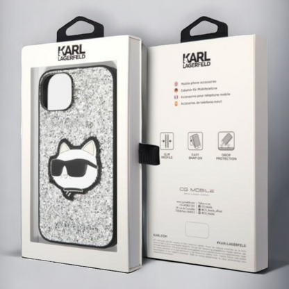 Ovitek Karl Lagerfeld "Glitter Choupette - silver" za iPhone 14 Pro Max (KLHCP14XG2CPS)