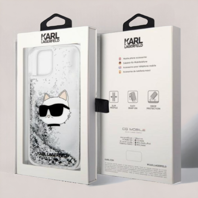 Ovitek Karl Lagerfeld "Choupette - silver glitter" za iPhone 13/14/15 (KLHCP14SLNCHCS)