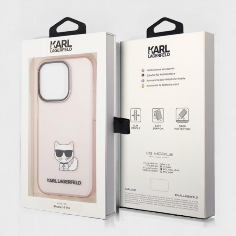 Ovitek Karl Lagerfeld "Choupette body - pink transparent" za iPhone 13/14/15 (KLHCP14SCTTRI)