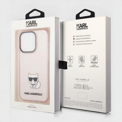 Ovitek Karl Lagerfeld "Choupette body - pink transparent" za iPhone 13/14/15 (KLHCP14SCTTRI)