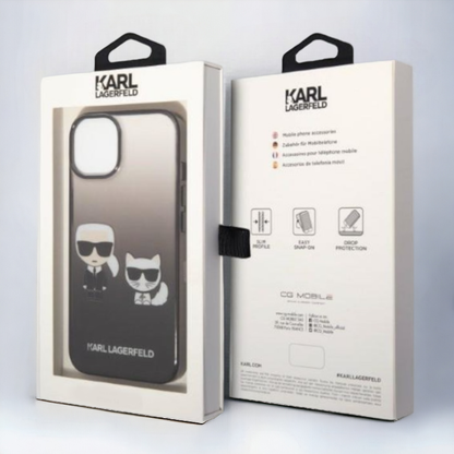 Ovitek Karl Lagerfeld "Karl & Choupette - black gradient" za iPhone 14 Plus/15 Plus (KLHCP14MTGKCK)