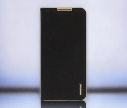 Preklopna torbica "Vennus - chic" za Samsung Galaxy A42 5G - Črna – Črna / Ekološko usnje + TPU silikon