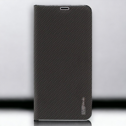 Preklopna torbica "Carbon" za Xiaomi Mi 10 Pro - Črna – Vennus – Črna / Umetno usnje + TPU silikon