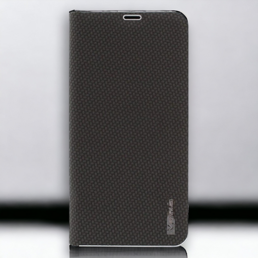Preklopna torbica "Carbon" za Xiaomi Mi 10 Pro - Črna – Vennus – Črna / Umetno usnje + TPU silikon