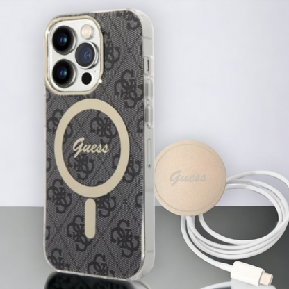 Guess komplet ovitek + polnilec (MagSafe) "black" za iPhone 14 Pro Max (BUGUHMP14XH4EACSK) – Črna / TPC + PC