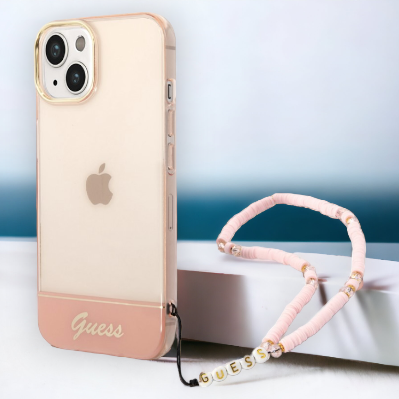 Silikonski ovitek Guess za iPhone 14 Plus/ 15 Plus z držalom - roza (GUHCP14MHGCOHP) – Svetlo roza / PC + TPU silikon