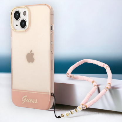 Silikonski ovitek Guess za iPhone 14 Plus/ 15 Plus z držalom - roza (GUHCP14MHGCOHP) – Svetlo roza / PC + TPU silikon