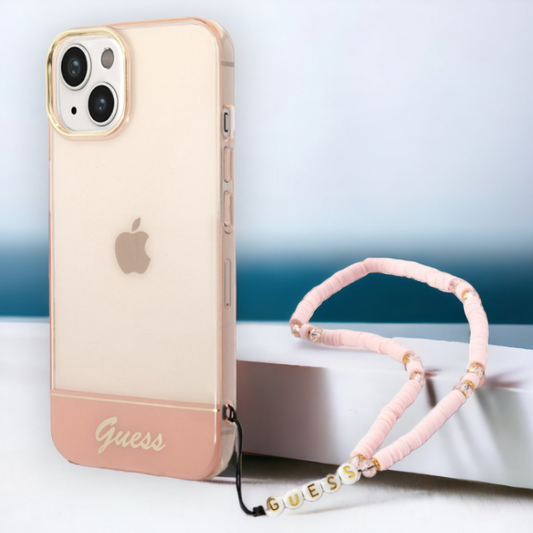 Silikonski ovitek Guess za iPhone 14 Plus/ 15 Plus z držalom - roza (GUHCP14MHGCOHP) – Svetlo roza / PC + TPU silikon