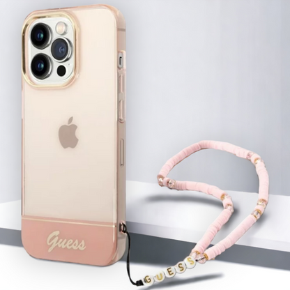 Silikonski ovitek Guess za iPhone 14 Pro Max z držalom - roza (GUHCP14XHGCOHP) – Svetlo roza / PC + TPU silikon