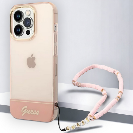 Silikonski ovitek Guess za iPhone 14 Pro Max z držalom - roza (GUHCP14XHGCOHP) – Svetlo roza / PC + TPU silikon