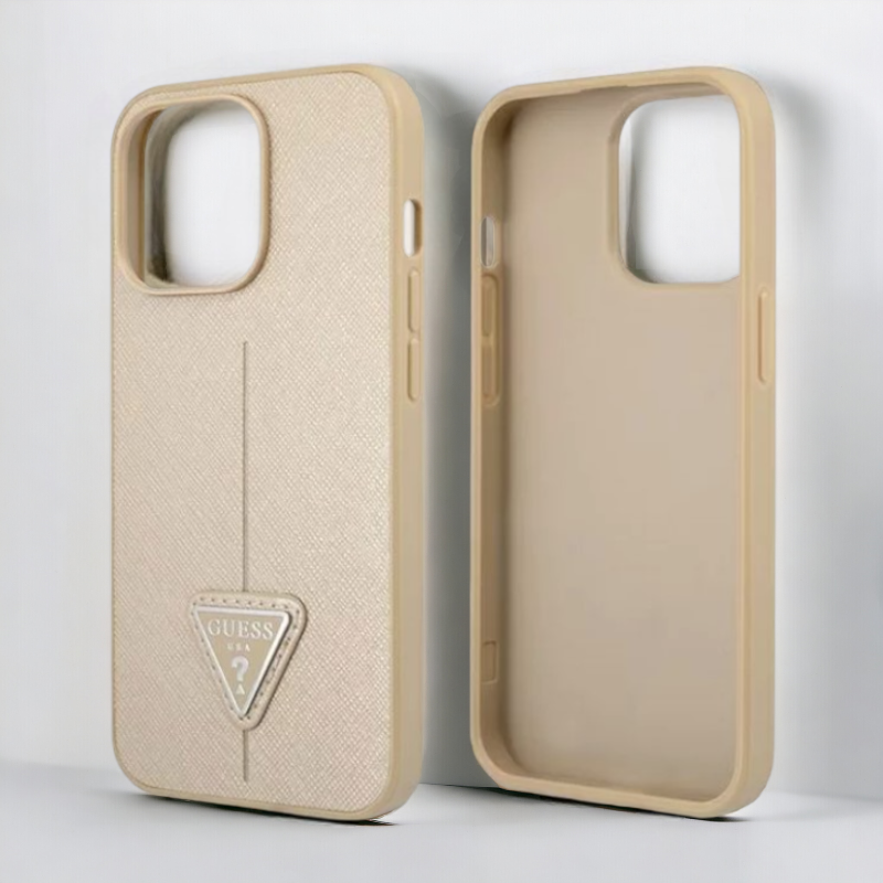 Ovitek Guess "Saffiano Triangle Logo" za iPhone 13 Pro - bež (GUHCP13LPSATLE)