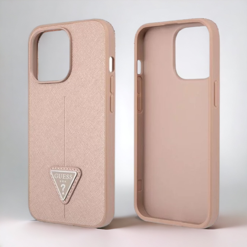 Ovitek Guess "Saffiano Triangle Logo" za iPhone 13 Pro Max/12 Pro Max - roza (GUHCP13XPSATLP)