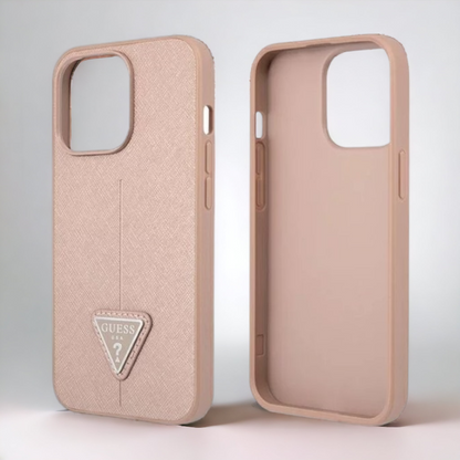 Ovitek Guess "Saffiano Triangle Logo" za iPhone 13 Pro Max/12 Pro Max - roza (GUHCP13XPSATLP)
