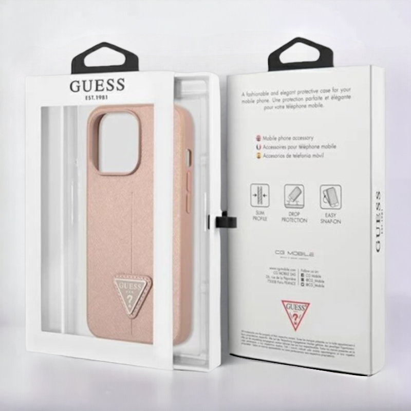 Ovitek Guess "Saffiano Triangle Logo" za iPhone 13/13 Pro - roza (GUHCP13LPSATLP)