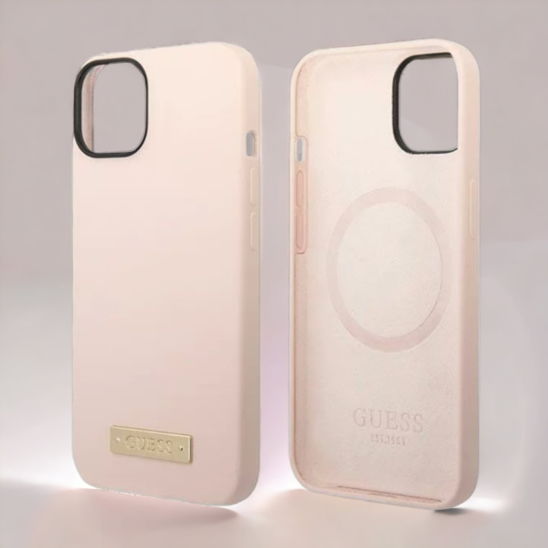 Ovitek Guess "Metal Logo" za iPhone 14 Pro s tehologijo MagSafe - roza (GUHMP14LSBPLP)