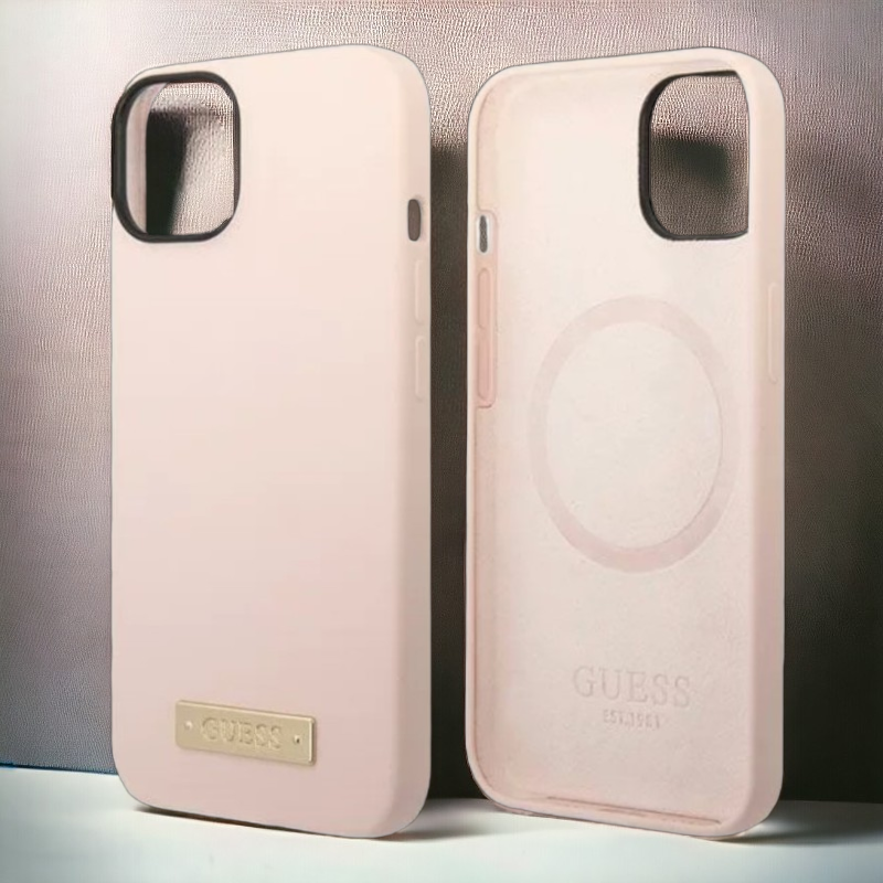 Ovitek Guess "Metal Logo" za iPhone 14 Plus/ 15 Plus s tehologijo MagSafe - roza (GUHCP14MSBPLP)