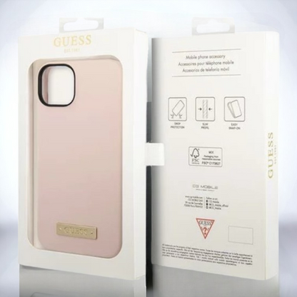 Ovitek Guess "Metal Logo" za iPhone 14 Plus/ 15 Plus s tehologijo MagSafe - roza (GUHCP14MSBPLP)