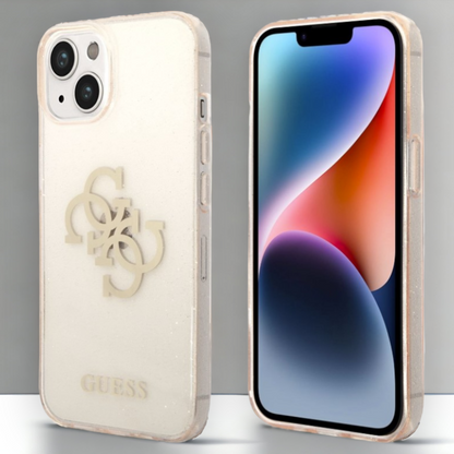 Ovitek Guess "Big 4G Full Gold Glitter" za iPhone 13/14/15 (GUHCP14SPCUGL4GGO) – Zlata / PC + TPU silikon