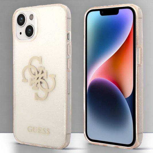 Ovitek Guess "Big 4G Full Gold Glitter" za iPhone 13/14/15 (GUHCP14SPCUGL4GGO) – Zlata / PC + TPU silikon