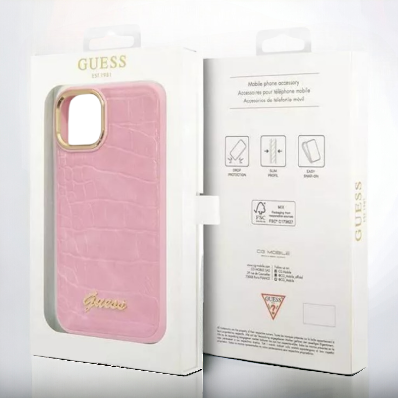 Ovitek Guess "Croco Collection" za iPhone 13/14/15 - roza (GUHCP14SHGCRHP)