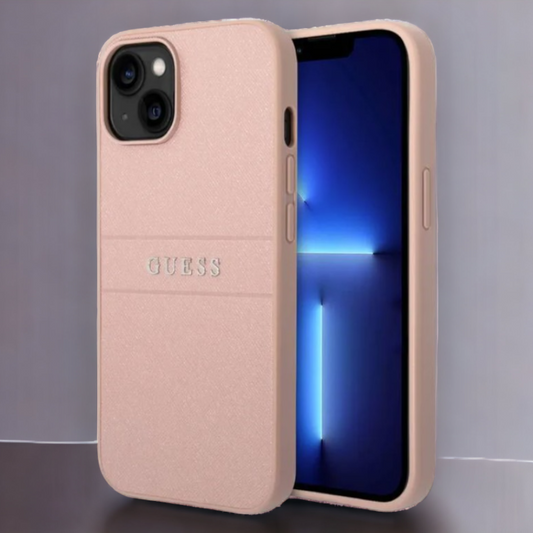 Ovitek Guess "silver pink" za iPhone 14 Plus/ 15 Plus (GUHCP14MPSASBPI) – Svetlo roza / PC + TPU silikon + Ekološko usnj