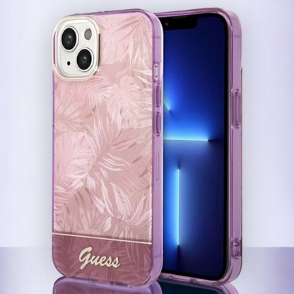 Ovitek Guess "Jungle pink" za iPhone 14 Plus/ 15 Plus (GUHCP14MHGJGHP) – Roza / PC + TPU silikon
