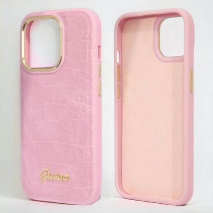 Ovitek Guess "Croco Collection" za iPhone 14 Pro Max - roza (GUHCP14XHGCRHP)