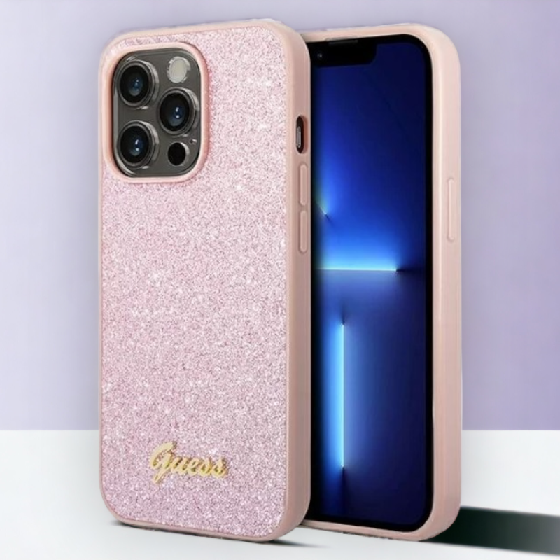 Ovitek Guess "Glitter Pink" za iPhone 14 Pro Max (GUHCP14XHGGSHP) – Svetlo roza / PC + TPU silikon