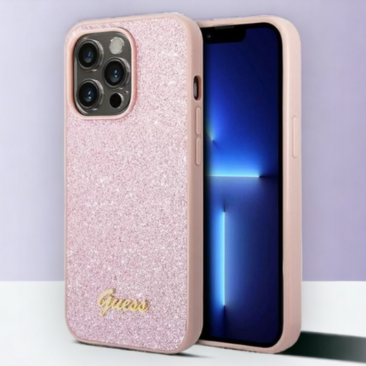 Ovitek Guess "Glitter Pink" za iPhone 14 Pro Max (GUHCP14XHGGSHP) – Svetlo roza / PC + TPU silikon