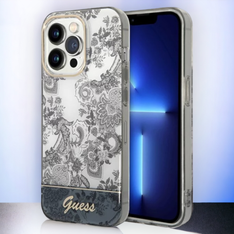 Ovitek Guess " Toile De Jouy" za iPhone 14 Pro - siva (GUHCP14LHGPLHG) – Siva / PC + TPU silikon