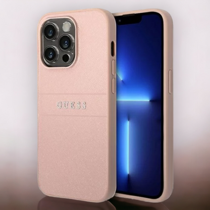 Ovitek Guess "silver pink" za iPhone 14 Pro Max (GUHCP14XPSASBPI) – Svetlo roza / PC + TPU silikon + Ekološko usnje