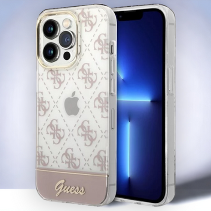Ovitek Guess "Peony Glitter Script Logo" za iPhone 14 Pro Max - roza (GUHCP14XHG4MHP) – Svetlo roza / PC + TPU silikon