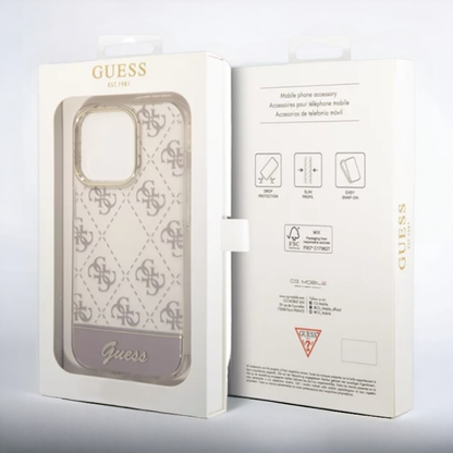 Ovitek Guess "Peony Glitter Script Logo" za iPhone 14 Pro Max - roza (GUHCP14XHG4MHP)