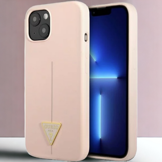 Ovitek Guess "Logo Silicone Triangle" za iPhone 13 mini - roza (GUHCP13SSLTGP) – Svetlo roza / TPU silikon