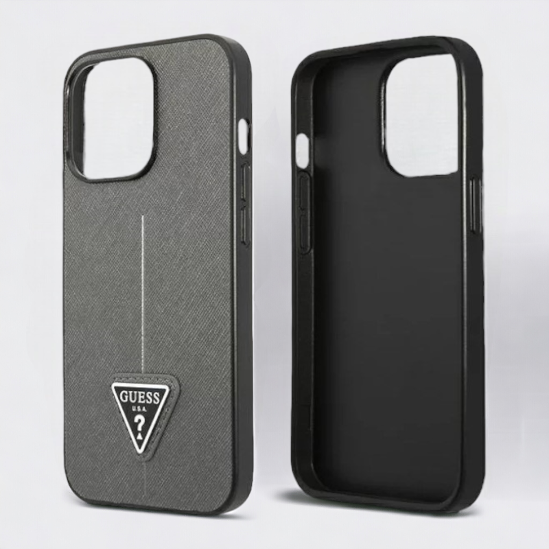 Ovitek Guess "Saffiano Triangle Logo" za iPhone 13/13 Pro - srebrna (GUHCP13LPSATLG)
