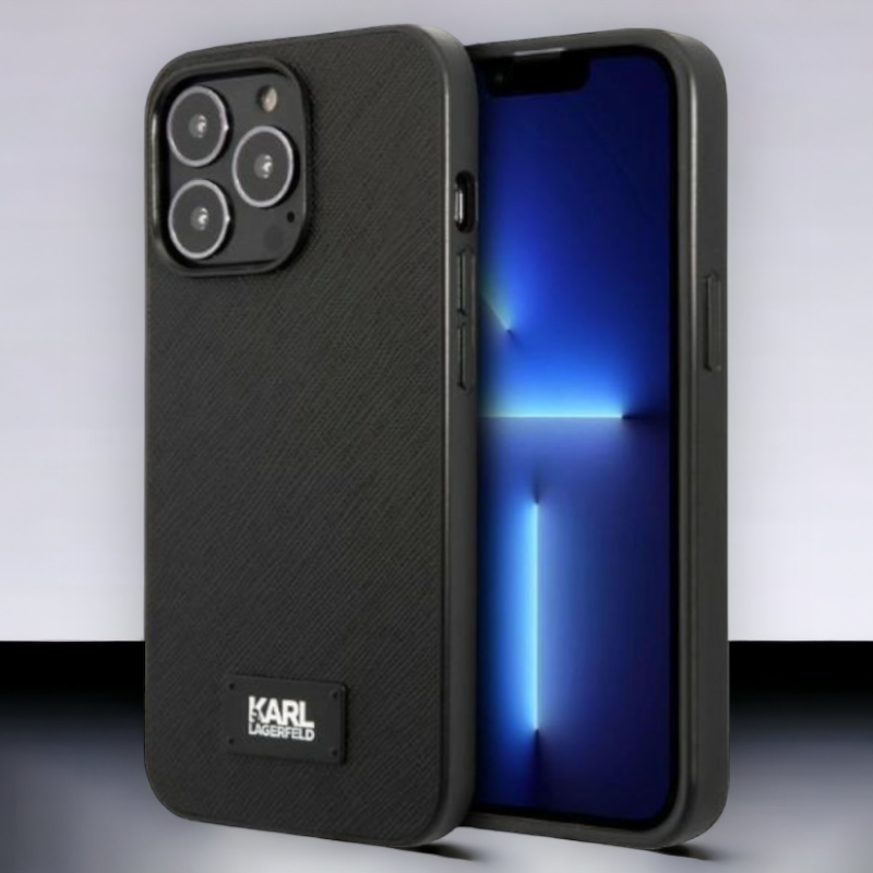 Ovitek Karl Lagerfeld "Saffiano Plaque" za iPhone 13 Pro Max/12 Pro Max (KLHCP13XSFMP2K) – Črna / PC + TPU silikon