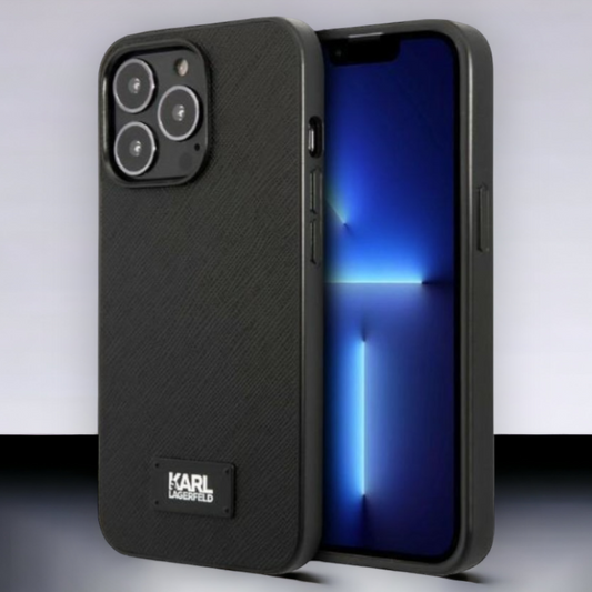 Ovitek Karl Lagerfeld "Saffiano Plaque" za iPhone 13 Pro Max/12 Pro Max (KLHCP13XSFMP2K) – Črna / PC + TPU silikon