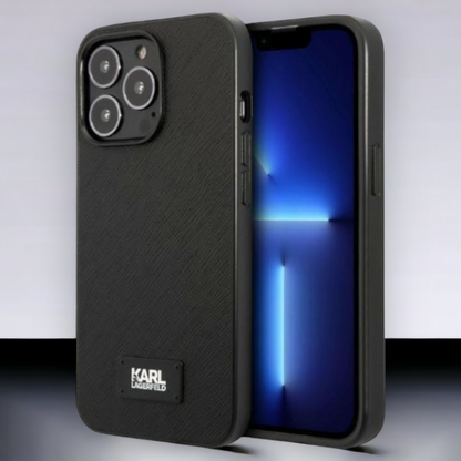 Ovitek Karl Lagerfeld "Saffiano Plaque" za iPhone 13 Pro (KLHCP13LSFMP2K) – Črna / PC + TPU silikon