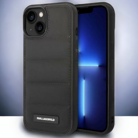 Ovitek Karl Lagerfeld "Puffy Metal Logo" za iPhone 13/14/15 (KLHCP14SPSQAK) – Črna / PC + TPU silikon