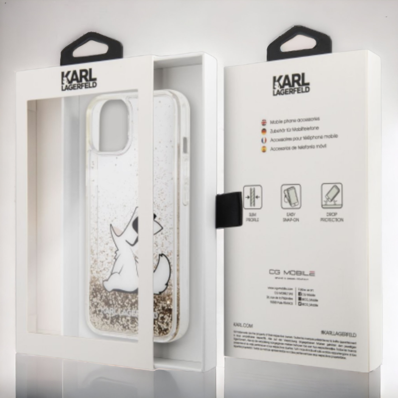 Ovitek Karl Lagerfeld "Choupette - liquid gold glitter" za iPhone 13 Pro Max/12 Pro Max (KLHCP13XGCFD)