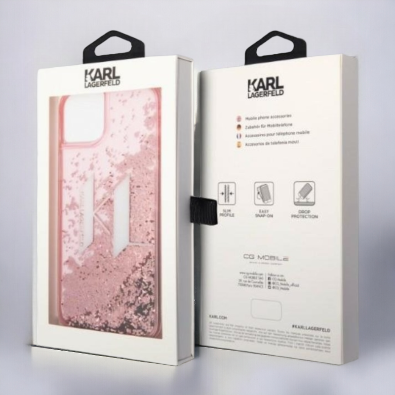 Ovitek Karl Lagerfeld "Liquid Glitter Big KL Logo - pink" za iPhone 14 Plus/15 Plus (KLHCP14MLBKLCP)