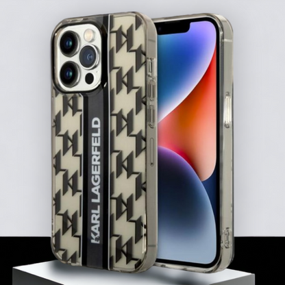 Ovitek Karl Lagerfeld " Monogram Vertical Strap - black" za iPhone 14 Pro (KLHCP14LHKLSPCK) – Črna / TPU silikon
