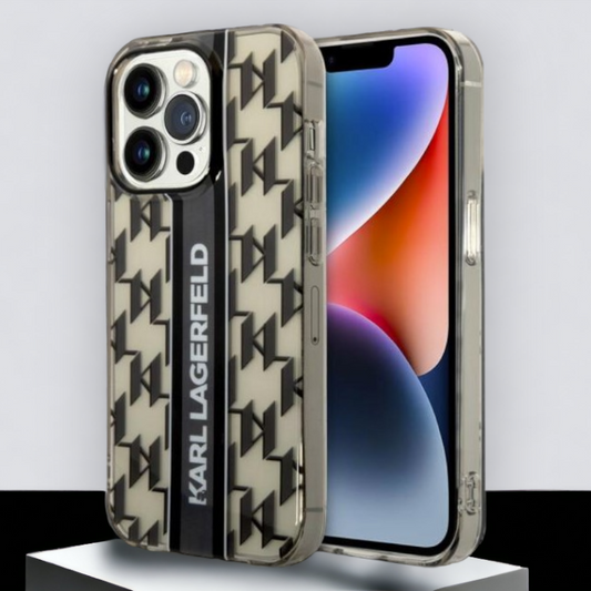 Ovitek Karl Lagerfeld " Monogram Vertical Strap - black" za iPhone 14 Pro (KLHCP14LHKLSPCK) – Črna / TPU silikon