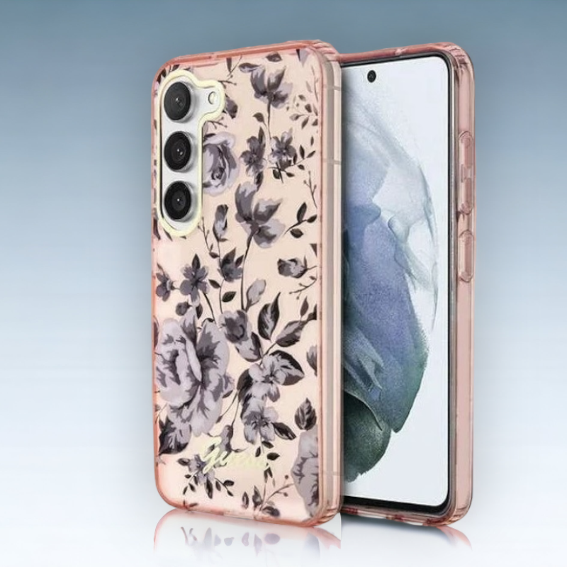 Ovitek Guess "Flower Collection - pink" za Samsung Galaxy S23 (GUHCS23SHCFWSP) – Svetlo roza / PC + TPU silikon