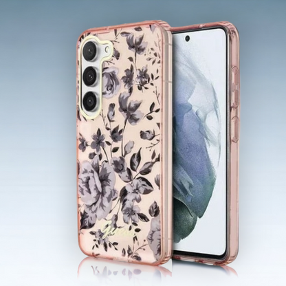 Ovitek Guess "Flower Collection - pink" za Samsung Galaxy S23 (GUHCS23SHCFWSP) – Svetlo roza / PC + TPU silikon