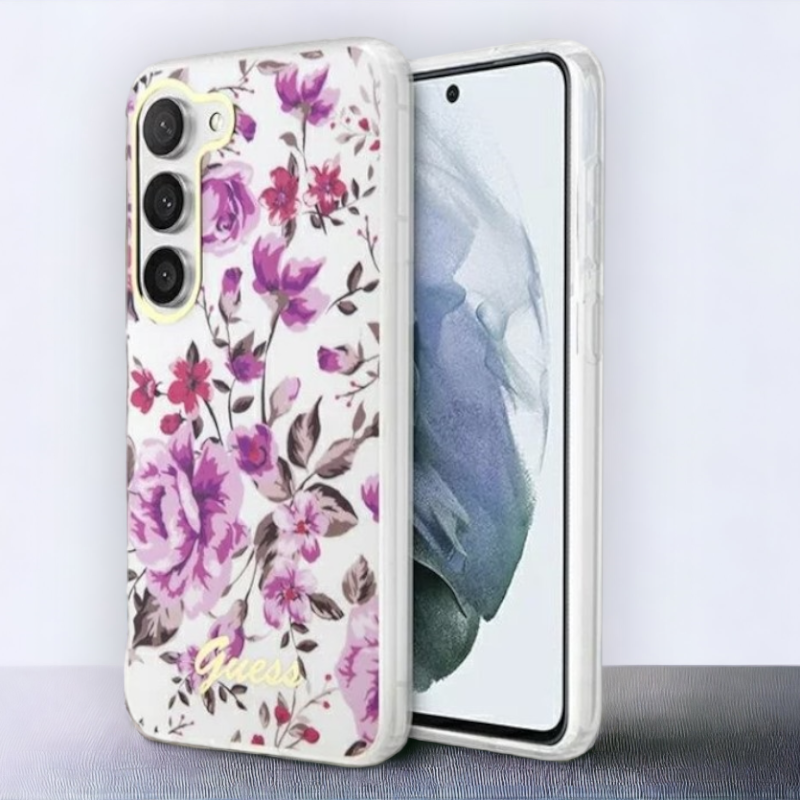 Ovitek Guess "Flower Collection - transparent" za Samsung Galaxy S23 (GUHCS23SHCFWST) – Prozorna / PC + TPU silikon